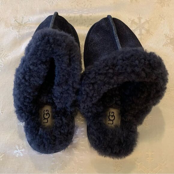 UGG Scuffette Slippers Mules Dark Blue Shearling fluffy toe box 1106872 Sz 6 - Picture 5 of 6